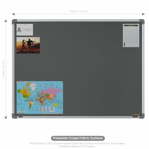 Image of Scholar Art Metis 3x4 Feet Bulletin Notice Board for Study Table & Kids Room | Vibrant & Versatile Crape Cloth + High Density Soft Board for Pinning Photos, Sticky Notes & Reminders (Grey)