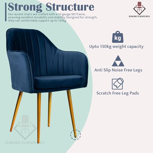Image of Set of 2 Accent Chair for Living Room | Modern Armchair in Soft Velvet Fabric with Sturdy Legs | Premium Chair for Home Living Room Bedroom Restaurent | (Gold Legs, Blue)