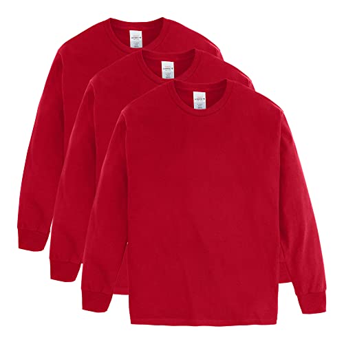 Hanes boys Tagless Long Sleeve Tee (Pack of 3) T Shirt Deep Red Small US