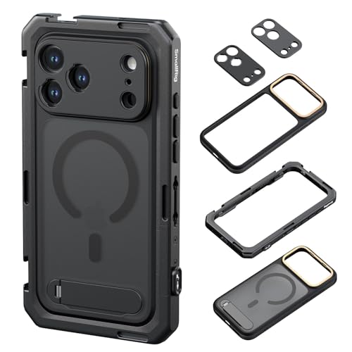 SMALLRIG Mobile Video Cage for iPhone 17 Pro Max with Phone Case/TPU Soft Frame/T-Mount & 17mm Threaded Lens Backplate Phone Video Rig for Videography Recording Vlog Flagship Edition - 5543