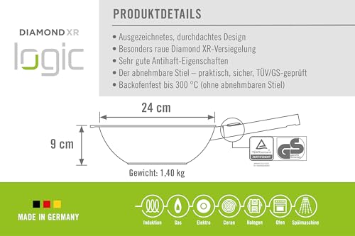 Wok Woll Diamond Logic XR Pro 24 cm con mango extraíble de acero inoxidable miniatura 4