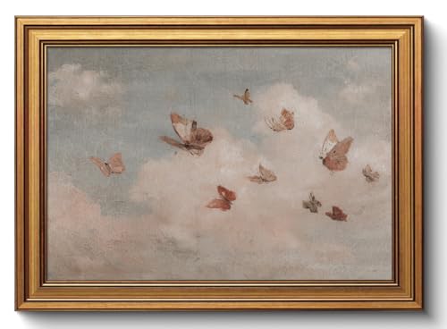 Image of Gold Framed Wall Art Vintage Whimsical Butterfly Canvas Wall Art Retro Cottagecore Artwork Nature Landscape Prints Rustic Nursery Picture for Living Room Farmhouse Office Decor, 12x16