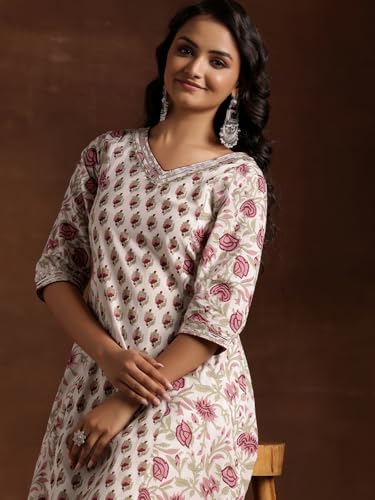 Image of Libas Printed Cotton A-Line Kurta With Palazzo