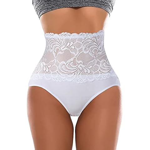 BIBILILI Shapewear For Women Tummy Control Plus Size Butt Lifter High Waisted Body Shaper Trainer Lace Breathable Panty Briefs Slimming Shaping Knickers (White,L) Cover