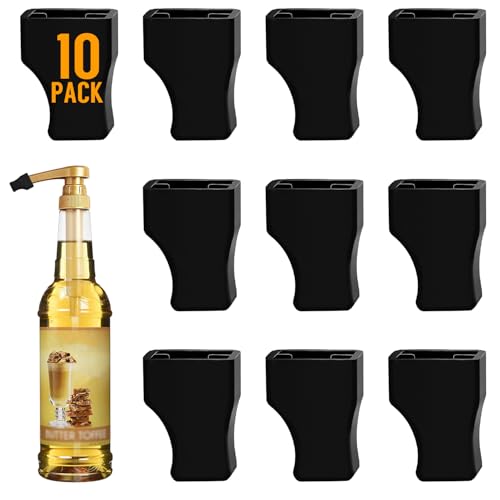 10 Pcs Coffee Syrup Pump Tip Covers - Black Rubber Caps for Pump Keep Sugar Condiments Olive Clean Preserved, Fit Pour Dispenser, Oil Liquor Bottle, Long Nozzle Lotion Pumps