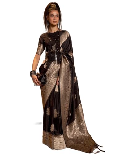 Image of SWORNOF Women's Woven Khadi Georgette Silk Saree With Unstitched Blouse Piece