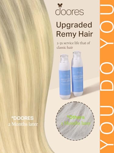 Image of DOORES Weft Remy Hair Extensions Human Hair, 16 Inch 100g Balayage Ash Blonde to Golden Blonde and Platinum Blonde, Sew In Bundles