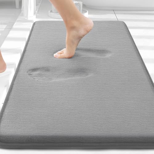 Image of Smiry Memory Foam Bath Mat 30x20, Extra Soft and Absorbent Bathroom Mats, Non Slip Washable Carpet for Floor, Shower and Tub, Grey