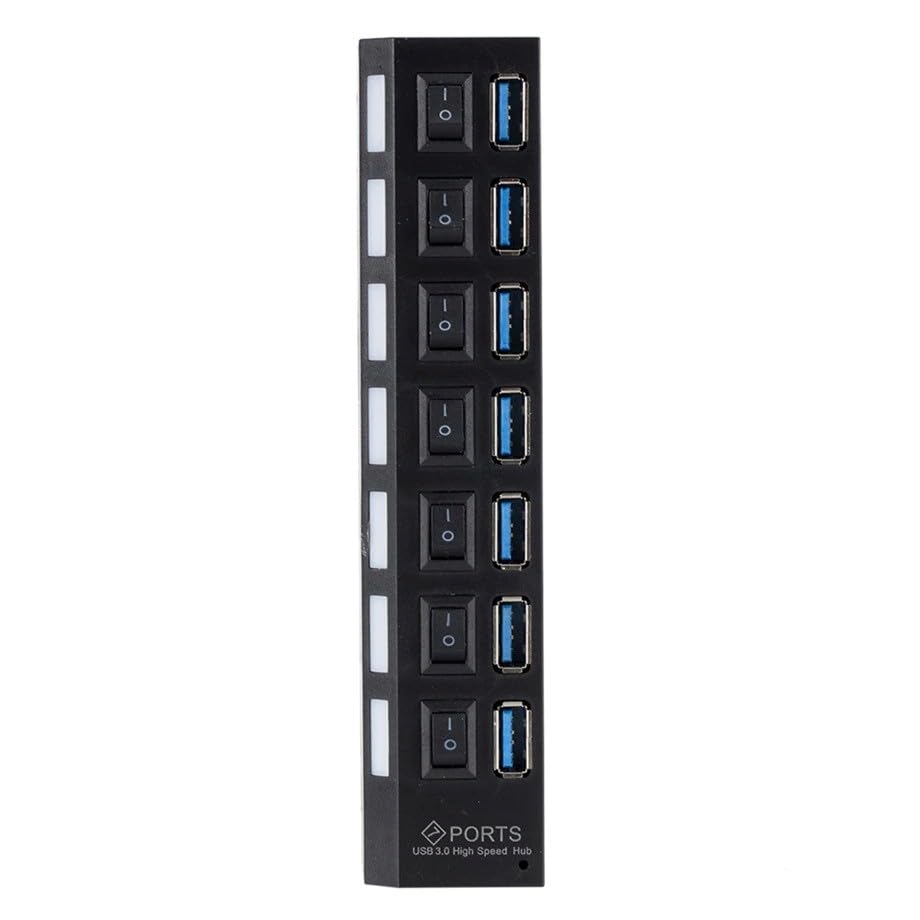 Hub USB 3.0 7 Ports DrPhone Adaptateur Chargeur Multiple Noir Lumineux