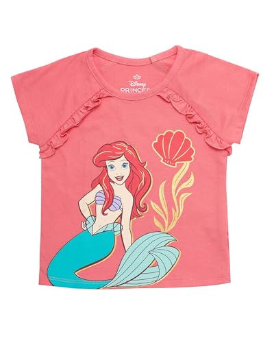 Disney Princess T-Shirt, Girls Short Sleeve Outfits for Toddlers, Belle Ariel Cinderella Jasmine