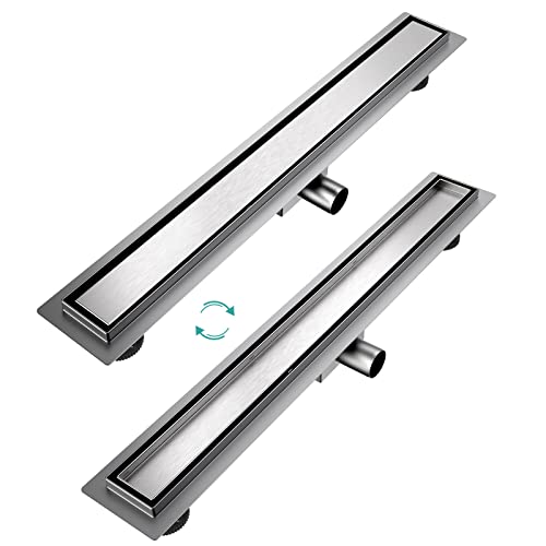 EMKE Duschrinne 70cm Edelstahl Befliesbar Komplettset Bodenablauf Dusche Siphon mit Geruchsstop und Haarsieb Randablauf, Duschablauf Ablaufrinne Dusche Doppelseitige Duschabfluss für Badezimmer