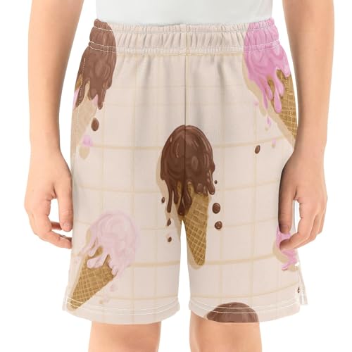 DOMIKING Ice Cream Cone Beige Kids Shorts Pull-on Boys Shorts with Elastic Waist Casual Athletic Pants for Outdoor Playwear2