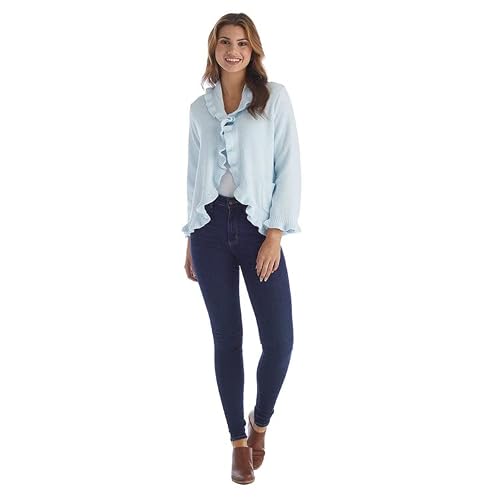 Softies Women's Ultra Soft Ruffle Chenille Bed Jacket with One Button & Side Pocket, Lightweight, Blue, L