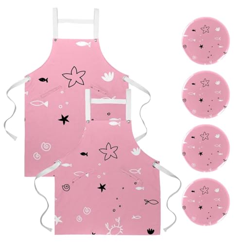 Lot de 2 tabliers de cuisine motif poisson et crabe pour la pâtisserie