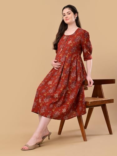 Image of The Mom Store Maternity and Nursing Dress | Pre and Post Pregnancy Dress for Womens | Zipper /Button Opening | Causal Wear | Trendy Stylish Causal Dresses for New Moms