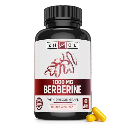 Zhou Berberine with Oregon Grape - Berberine Supplement for Women & Men, Gut Health, Metabolic Function, Berberine 1000mg Per Capsule - 60 Vegetarian Capsules (Pack of 1)