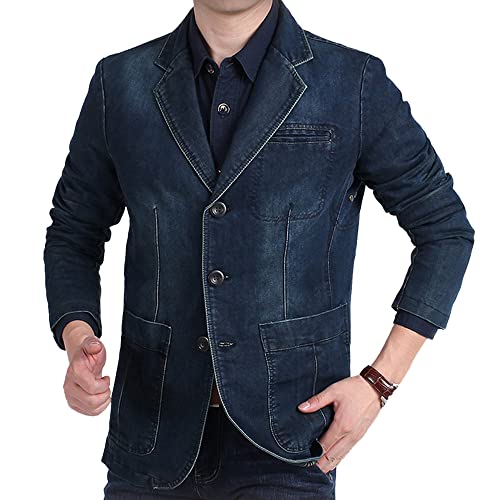 YOUTHUP Blazer Homme Nouveau Casual Veste en Jean Denim Loose Costume Affaires Blazer Veste Manteaux Mens Cowboy Suit Jacket Coat, Bleu Foncé, L - Image 4