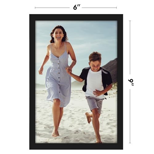 Image of Americanflat 6x9 Picture Frame with Shatter-Resistant Glass - Streamline Collection - Thin Border Photo Frame for Tabletop and Wall Display - Hanging Hardware and Easel Stand Included - Black