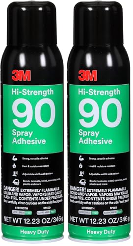 Image of 3M Hi-Strength 90 Spray Adhesive, Permanent, Bonds Laminate, Wood, Concrete, Metal, Plastic, Clear Glue, Net Wt 12.23 oz (Pack of 2)
