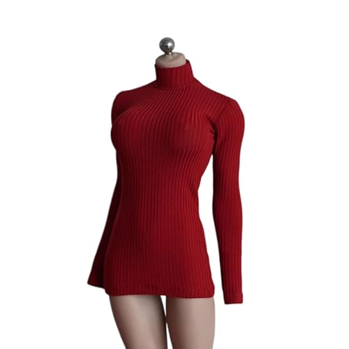 1/12 Scale Female Figure Clothes,Female Stretch Tight Sweater Thick Striped Bottoming Shirt Costume for 6inch Action Figure (Dark Red)