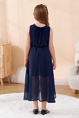 Gorlya Girls Sleeveless Ruffle Neck Hi-Lo Hem Overlay Formal Occasin Chiffon Long Party Dress 4-14T thumb #1