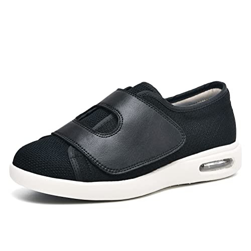 HYHFM Women's Wide Width Diabetic Shoes with Adjustable Closure, Easy On/Off Lightweight Sneakers for Elderly Arthritis Swollen Feet(BK-10)