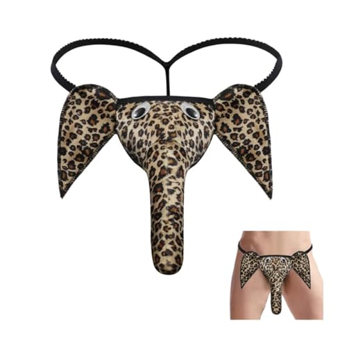 QEXUJOW 1 par de calzoncillos tipo tanga con estampado de leopardo y elefante para hombre, talla única, tiro bajo, diseño en forma de U.