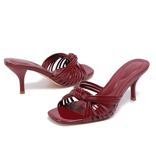 Image of vivianly Heeled Sandals for Women Kitten Heel Square Open Toe Sandals Backless Slip-On Mule Shoes Wedding & Leisure