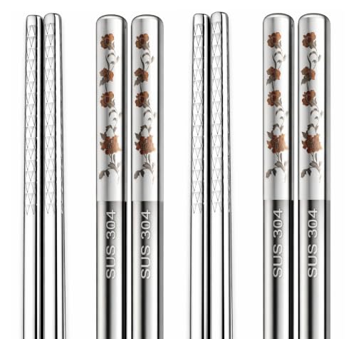 Image of RIANZ 304 Stainless Steel Korean Chopsticks 23.5 cm, Laser Engraved, 1 Pair (Style 2)