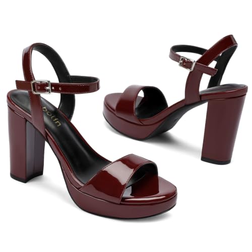 Image of DOBOLIN Wide Width Heels for Women Block Chunky Platform High Heels Sandals Open Toe Wedding Party Ankle Strap Dress Shoes