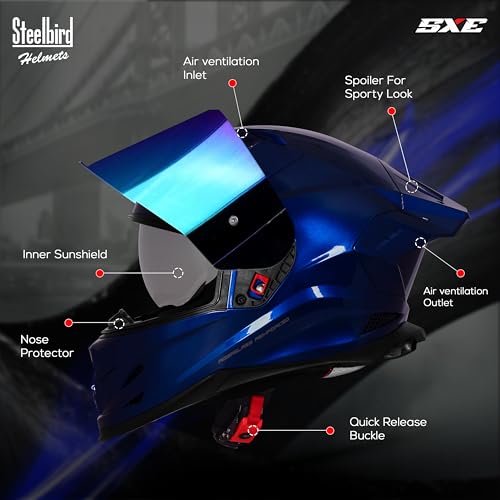 Image of Steelbird SBH 61 SXE Pinlock ISI and Dot Certified Full Face Helmet for Men and with Inner Silver Sunshield