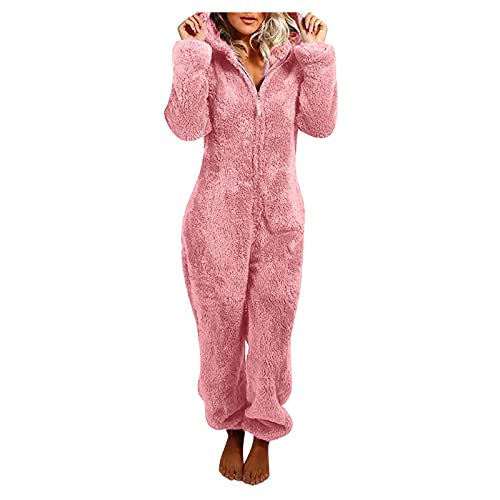 Pajamas for Women Plush Hooded Jumpsuit Casual Winter Warm Long Sleeve Plus Size Fleece Cute Cap Romper Sleepwear Pink Pajamas for Women Plush Hooded Jumpsuit Casual Winter Warm Long Sleeve Plus Size Fleece Cute Cap Romper Sleepwear Pink