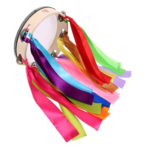 BESTonZON Handheld Tambourine Drum with Ribbons Sturdy Construction for Educational and Stage Performance for Dance Events and Sports Activities