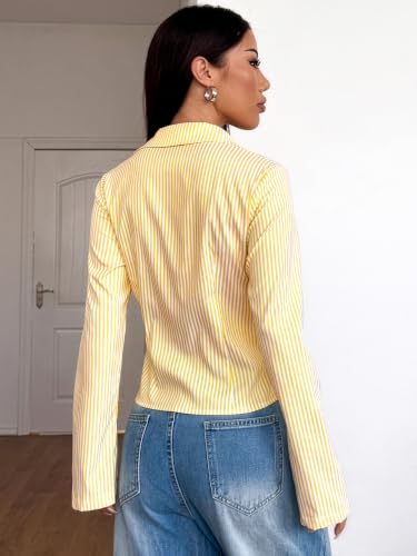 Image of Aahwan Striped Button Down Flared Bell Long Sleeve Casual Shirt for Women's & Girl's
