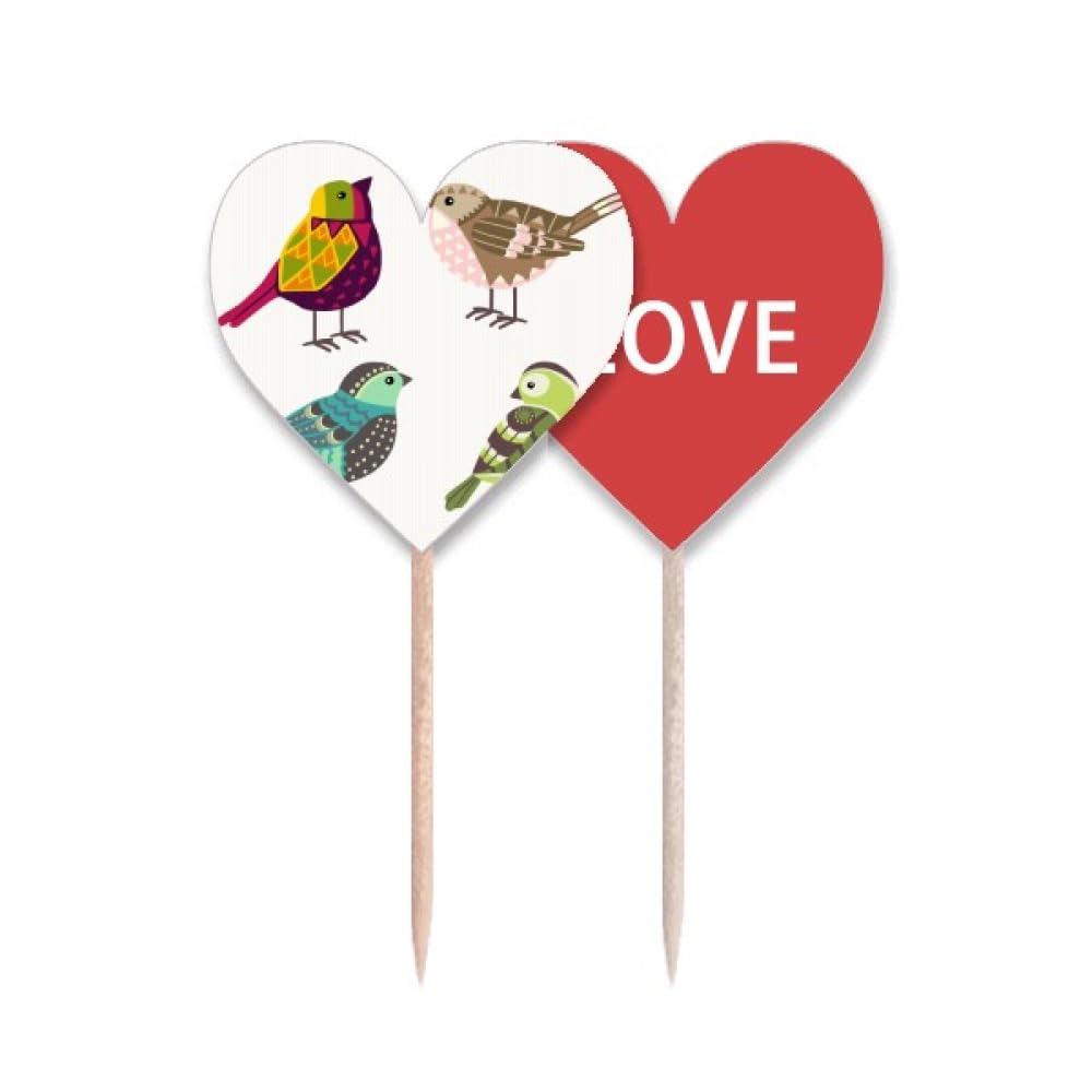 Cure-dents drapeau oiseaux colorés et cœurs pour décoration cupcake