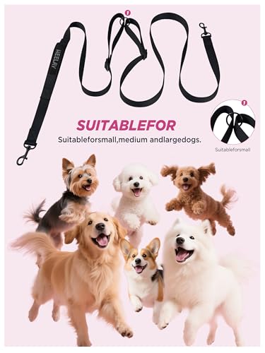 Heelay Freihändige Hundeleine für alle Körpergrößen – 2,0–3,9 m, mit doppelt verstellbarem Schnallenverschluss und gepolstertem Griff für 1 oder 2 mittelgroße/große Hunde, 8–50 kg, Schwarz