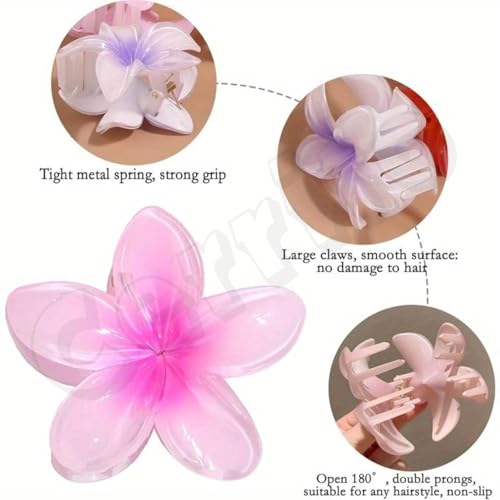 Image of Cerrito 12 Pcs Flower Hair Claw Clips - Hawaiian Plumeria, Large NonSlip Clutchers for Hair, Strong Hold Hair Accessories For Thick or Thin Hair, Beach, Everyday Use(Multi-Size, Multicolor)
