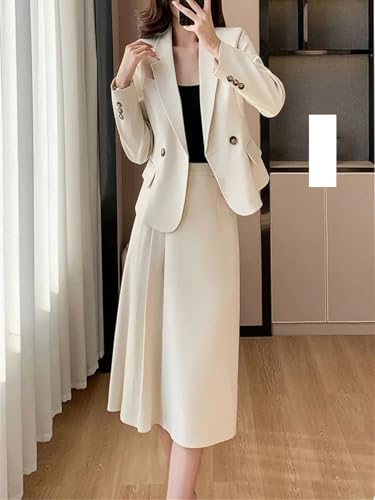Women Elegant Two Piece Set Casual Fashion Office Slim Fit Single Breasted Blazer Jacket Skirt Suit Coffee steampunk buy now online