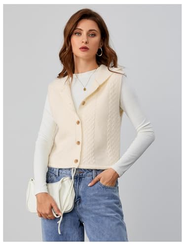 MakeMeChic Women's Sleeveless Hooded Sweater Vests Cable Knitted Button Down Vest3