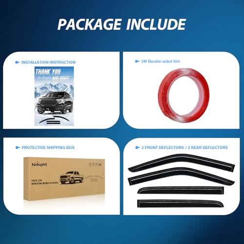Image of Nilight Tape-On Window Visors for Ford F250 Crew Cab 1999-2016, 4PCS