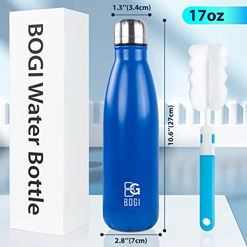 Bogi 17Oz Insulated Water Bottle Double Wall Vacuum Stainless Steel Water Bottles, Leak Proof Metal Sports Water Bottle Keeps Drink Hot And Cold - Perfect For Outdoor Sports Camping Biking (Dblue) #TOP1