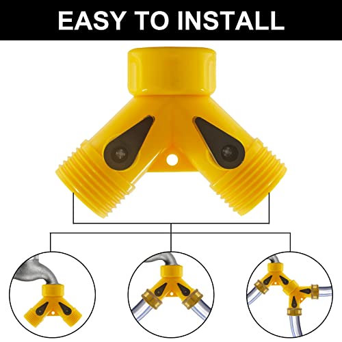 Rierdge 6 Pcs 2 Way Hose Adapter Y Valve Garden Hose Connector Non Rust Spigot Faucet Adapter, 3/4 Garden Hose Y Connectors Plastic Hose Splitter With Faucet Watering Shut Off Valves (Yellow) #TOP4