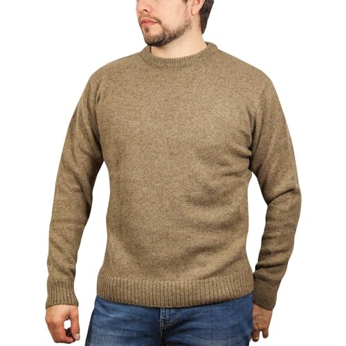 Boutique Retailer Men's 100% Shetland Wool Crew Neck Knitted Pullover Sweater, Nutmeg (23), Medium