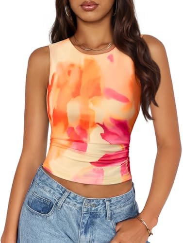 ZESICA Women's 2026 Summer Sleeveless Floral Tank Tops Mesh Y2K C...