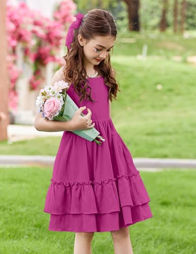 Image of Arshiner Girls Cami Summer Dress Boho Sleeveless Casual Sundress with Pockets for 4-12 Y