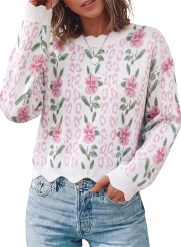 Dokotoo Women Floral Print Long Sleeve Scallop...