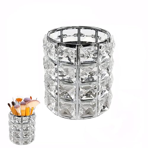 OYUUJII Crystal Makeup Brush Holder Organizer,Makeup Brush Organiser Crystal Make Up Cosmetic Holder Container Organizer for Desktop Decoration Dressing Table Accessories(Silver)
