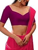 Dupion Bluse Indische Frauen Stylist Dupion Seide Top Bollywood Sari Choli Rundhalsausschnitt, halbe Ärmel, seitlich offen., Violett, 38