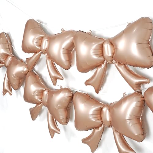 Image of 6 Pieces Bow Balloons, Rose Gold Matte Metallic Foil Bow Balloon for Women Girls Bowtie Theme Birthday Party, Baby Shower, Wedding, Bridal Shower, Balloon Garland Accessories