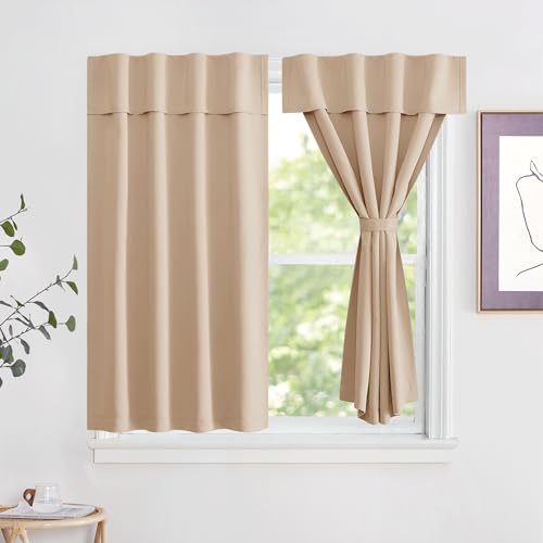 NICETOWN Biscotti Beige Kitchen Blackout Curtains 48 Inches for Nursery